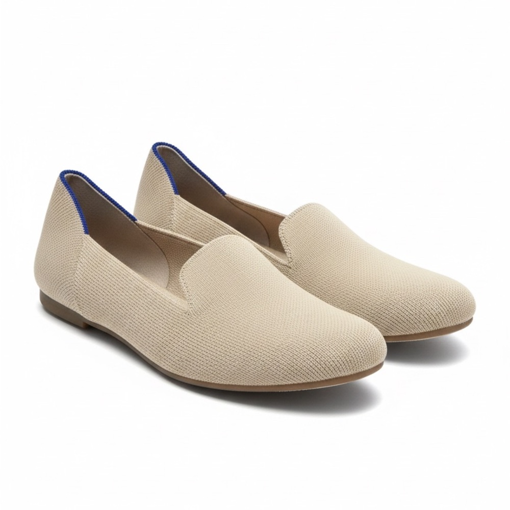 Rothy's Beige Slip-On Flats with Blue Trim
